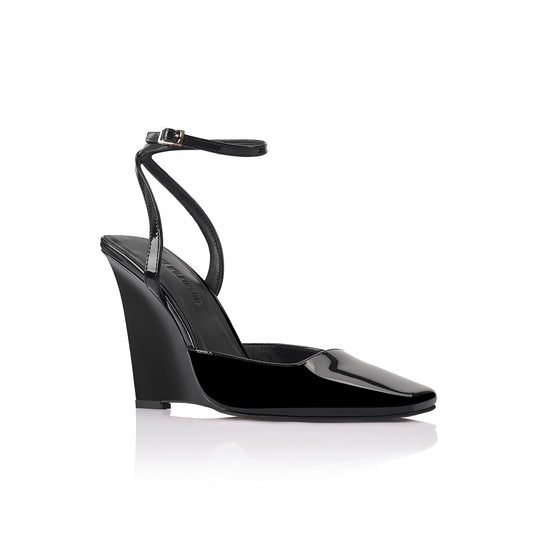 Mona Wedge Black Patent Leather - Lana Wilkinson