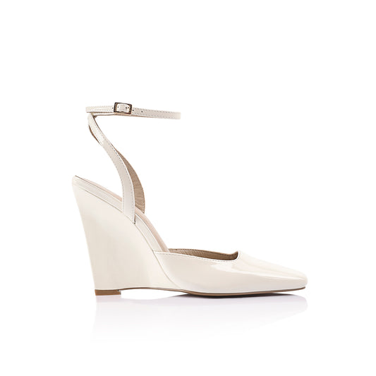 Mona Wedge Ivory Patent Leather - Lana Wilkinson