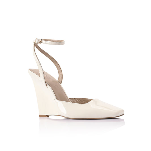 Mona Wedge Ivory Patent Leather - Lana Wilkinson