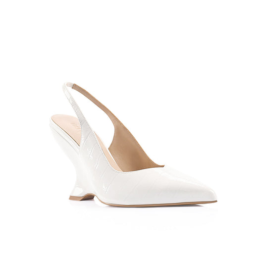Monique Wedge White Croc-Embossed Leather - Lana Wilkinson