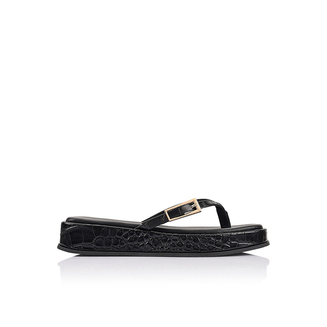 Josie Sandal Black Croc-Embossed Leather - Lana Wilkinson