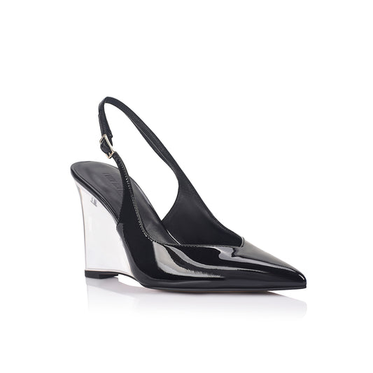 Octavia Wedge Black Patent Leather - Lana Wilkinson