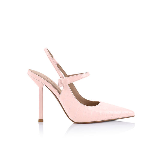 Sophie Mary Jane Heel Pink Croc-Embossed Leather