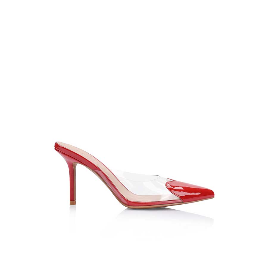 Raquel Mule Vinylite & Red Patent Leather