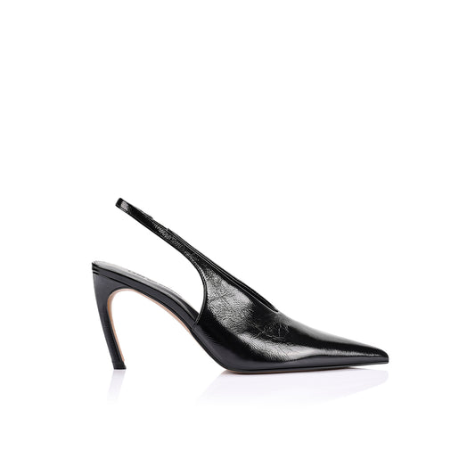 Rochelle Slingback Pump Black Crinkle Leather - Lana Wilkinson