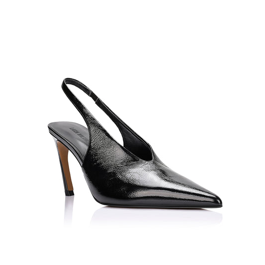 Rochelle Slingback Pump Black Crinkle Leather - Lana Wilkinson