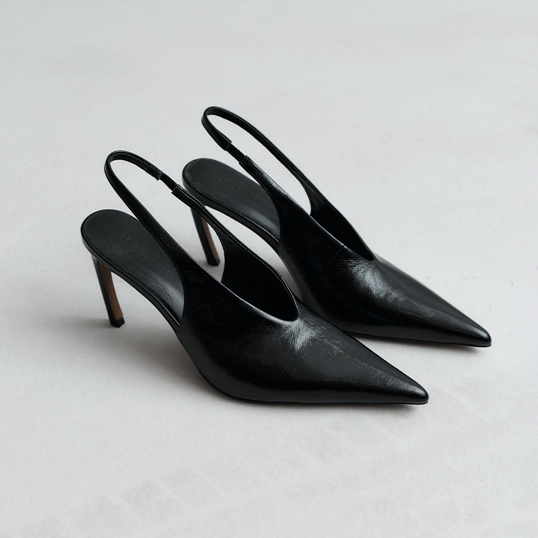 Rochelle Slingback Pump Black Crinkle Leather - Lana Wilkinson