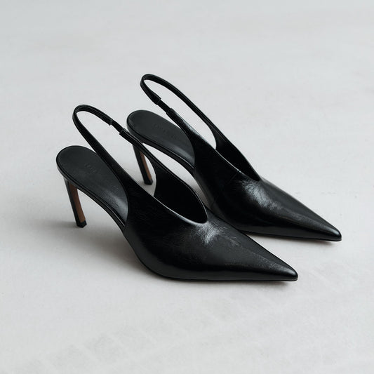 Rochelle Slingback Pump Black Crinkle Leather - Lana Wilkinson