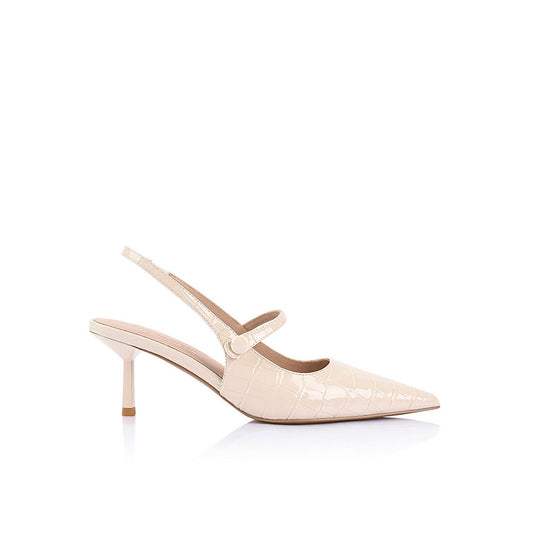 Scarlett Mary Jane Heel Ivory Croc-Embossed Leather