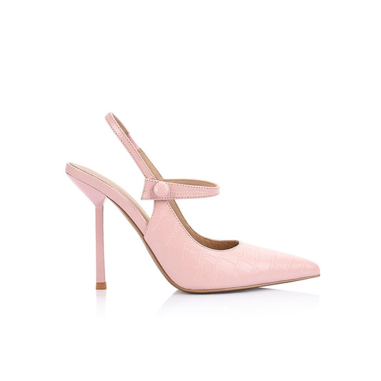 Sophie Mary Jane Heel Blush Pink Croc-Embossed Leather