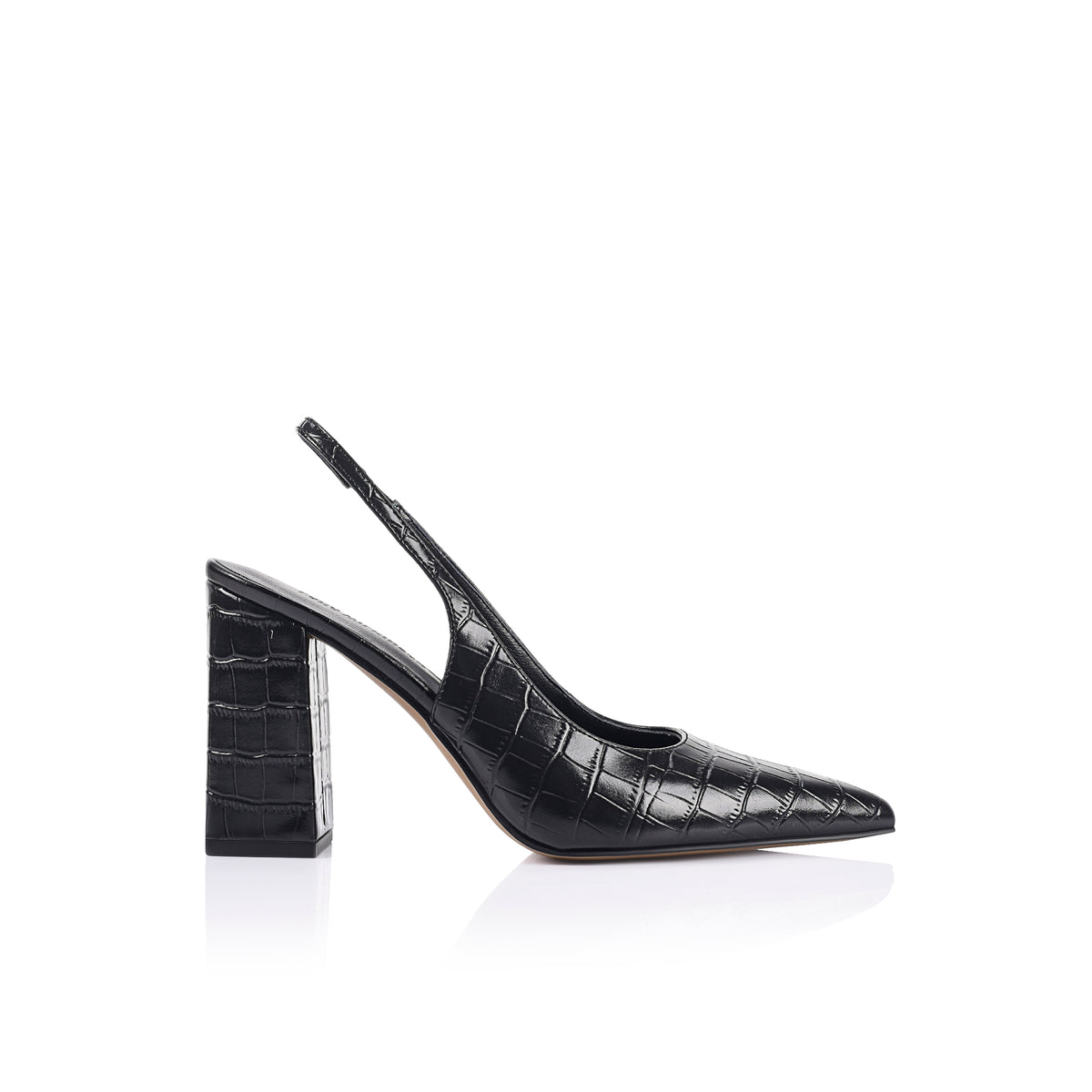 Olympia Slingback Pump Black Croc-Embossed Leather - Lana Wilkinson
