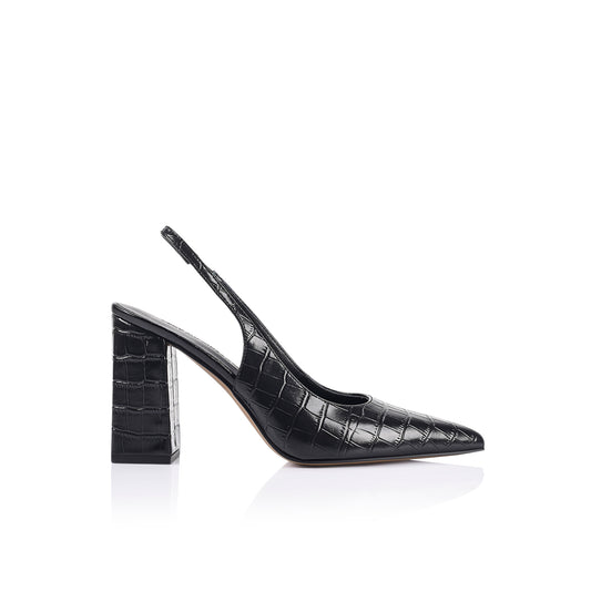 Olympia Slingback Pump Black Croc-Embossed Leather - Lana Wilkinson