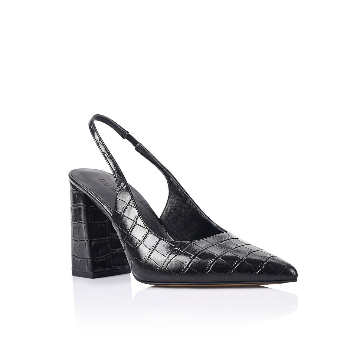 Olympia Slingback Pump Black Croc-Embossed Leather - Lana Wilkinson