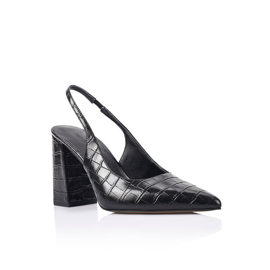 Olympia Slingback Pump Black Croc-Embossed Leather - Lana Wilkinson