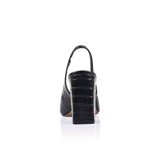Olympia Slingback Pump Black Croc-Embossed Leather - Lana Wilkinson