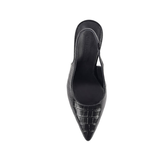 Olympia Slingback Pump Black Croc-Embossed Leather - Lana Wilkinson