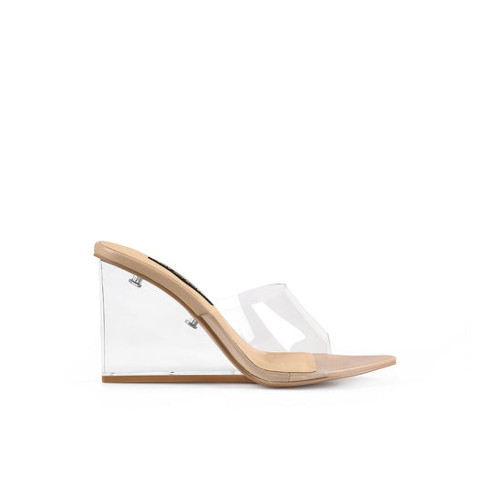 Suzy Wedge Lucite & Beige Leather