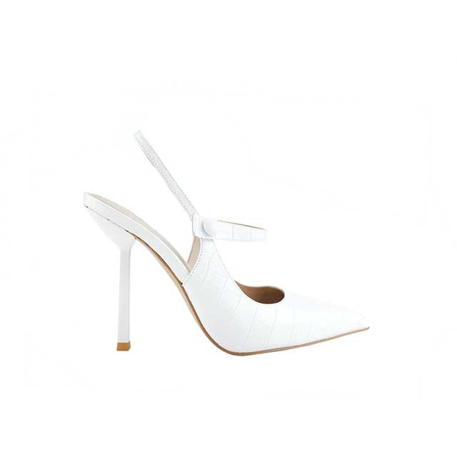 Sophie Mary Jane Heel White Croc-Emossed Leather