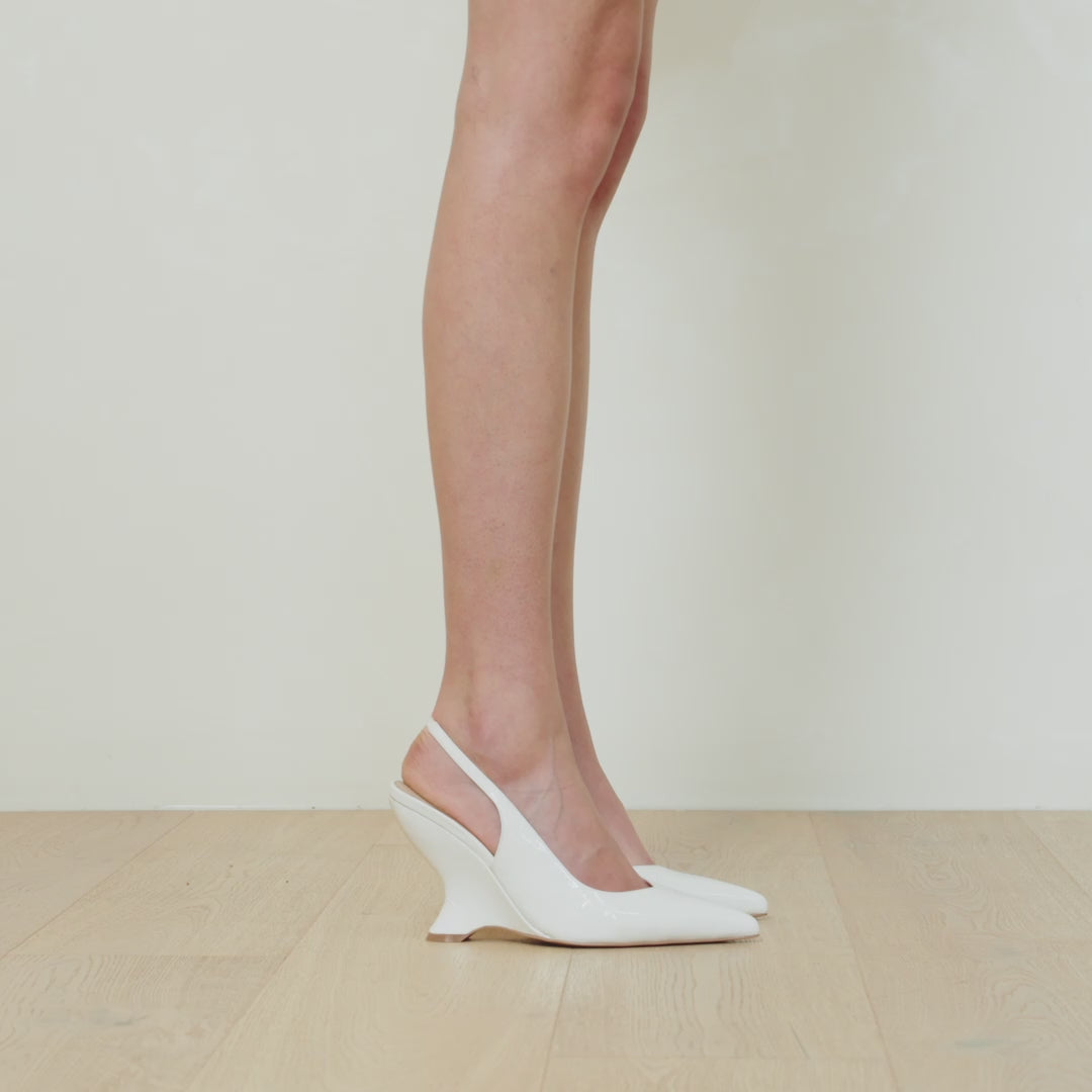 Monique Wedge White Croc-Embossed Leather - Lana Wilkinson