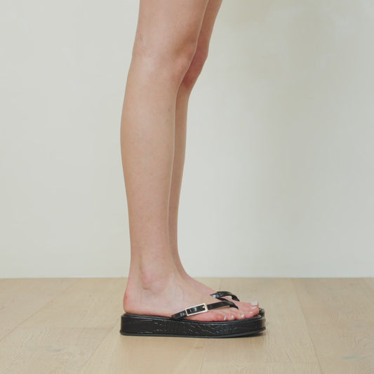 Josie Sandal Black Croc-Embossed Leather - Lana Wilkinson