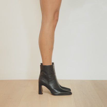 Sam Ankle Boot Black Croc-Embossed Leather - Lana Wilkinson