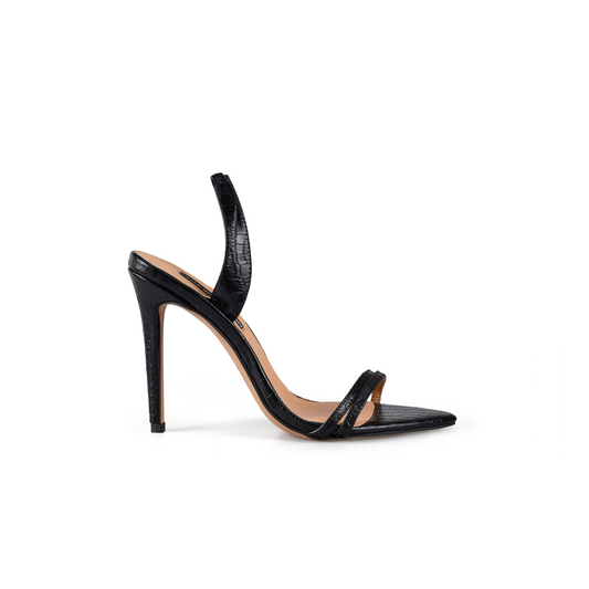 Alex Sandal Black Lizard-Embossed Leather