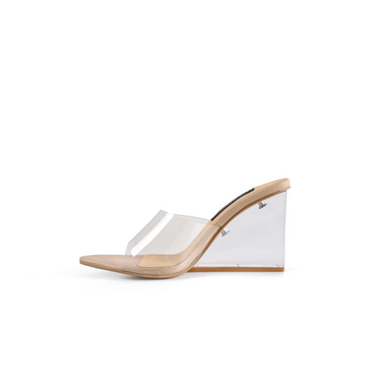 Suzy Wedge Lucite & Beige Leather